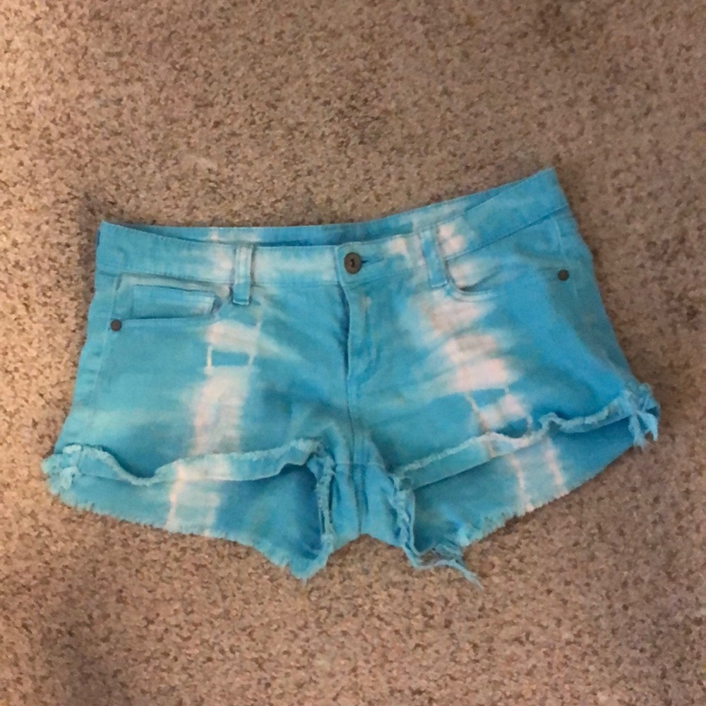 Blue & white tye dye jean shorts
